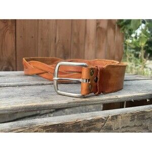 Vintage Light Brown Braided Leather Belt 28in Good Condition